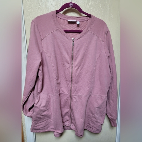 New Denim & Co Pink Zip-Up Cardigan - Picture 1 of 3
